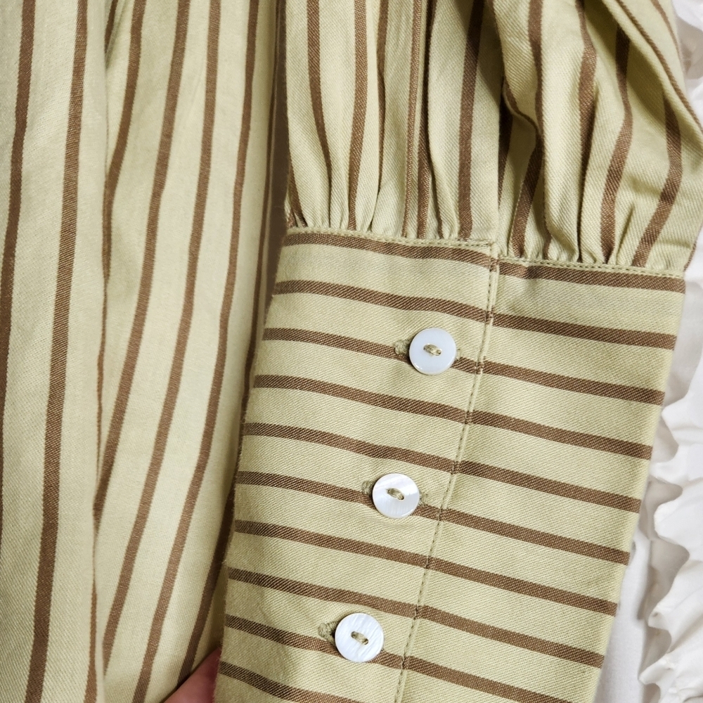 Striped Yellow Button-Down Women's Shirt - Picture 7 of 8